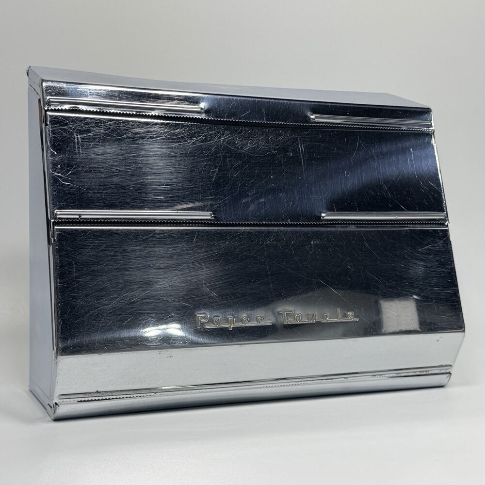 Vtg Chrome Metal Kitchen Wrap Dispenser Foil Wax Paper Towels Sovereign 12.5"
